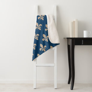 Lilie Pattern, Royal French, Cream on Blue Sherpadecke