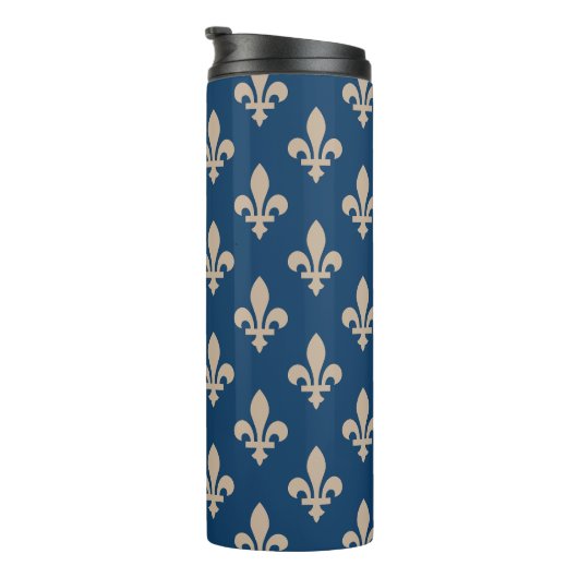 Lilie Pattern, Royal French, Cream on Blue Thermosbecher (Nach rechts gedreht)