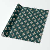 Lilie Pattern, Royal French Cream on Green Geschenkpapier (Ungerollt)