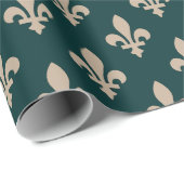 Lilie Pattern, Royal French Cream on Green Geschenkpapier (Rolleneckpunkt)