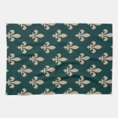 Lilie Pattern, Royal French Cream on Green Geschirrtuch (Horizontal)