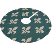 Lilie Pattern, Royal French Cream on Green Polyester Weihnachtsbaumdecke (Schrägansicht)