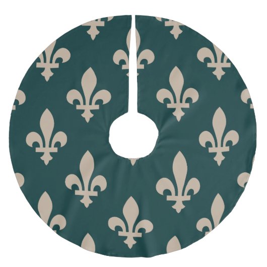 Lilie Pattern, Royal French Cream on Green Polyester Weihnachtsbaumdecke (Vorderseite)
