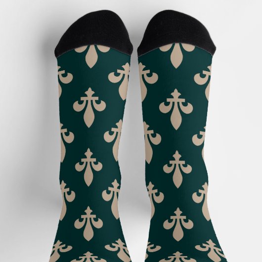 Lilie Pattern, Royal French Cream on Green Socken (Oben)