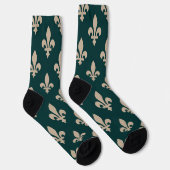 Lilie Pattern, Royal French Cream on Green Socken (Rechts)