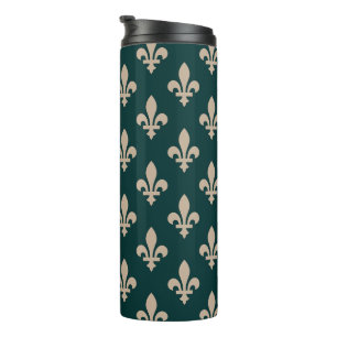 Lilie Pattern, Royal French Cream on Green Thermosbecher