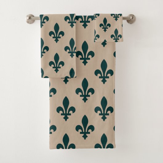 Lilie Pattern, Royal French Green on Cream Badhandtuch Set (Insitu)