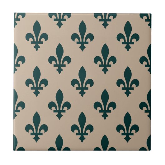 Lilie Pattern, Royal French Green on Cream Fliese (Vorderseite)