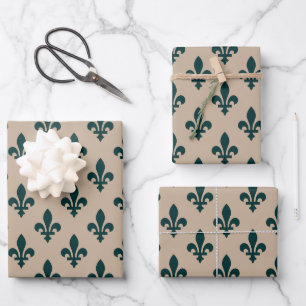 Lilie Pattern, Royal French Green on Cream Geschenkpapier Set
