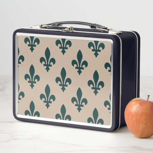Lilie Pattern, Royal French Green on Cream Metall Brotdose (Beispiel)