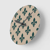 Lilie Pattern, Royal French Green on Cream Runde Wanduhr (Winkel)
