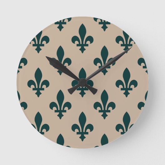 Lilie Pattern, Royal French Green on Cream Runde Wanduhr (Vorderseite)