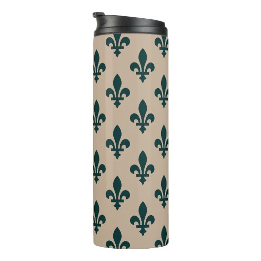 Lilie Pattern, Royal French Green on Cream Thermosbecher (Nach rechts gedreht)