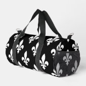 Lilie Pattern, Royal French, White on Black Duffle Bag (Rechte Ecke)
