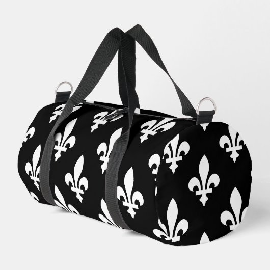 Lilie Pattern, Royal French, White on Black Duffle Bag (Linke Seite)