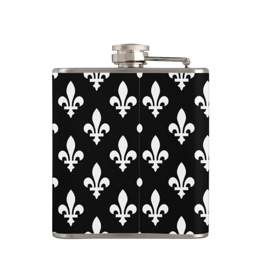 Lilie Pattern, Royal French, White on Black Flachmann (Rückseite)