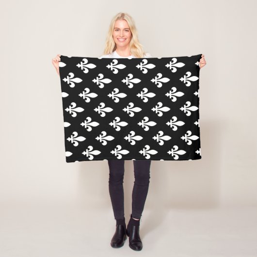 Lilie Pattern, Royal French, White on Black Fleecedecke (Beispiel)