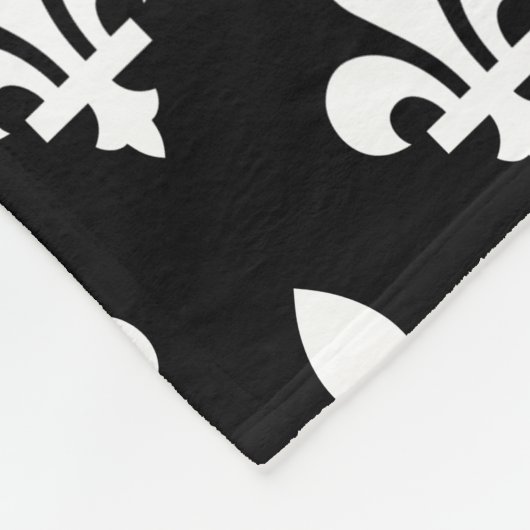 Lilie Pattern, Royal French, White on Black Fleecedecke (Ecke)