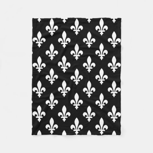 Lilie Pattern, Royal French, White on Black Fleecedecke (Vorderseite)