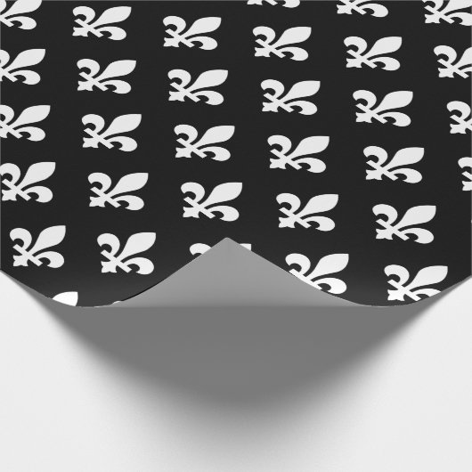 Lilie Pattern, Royal French, White on Black Geschenkpapier (Ecke)