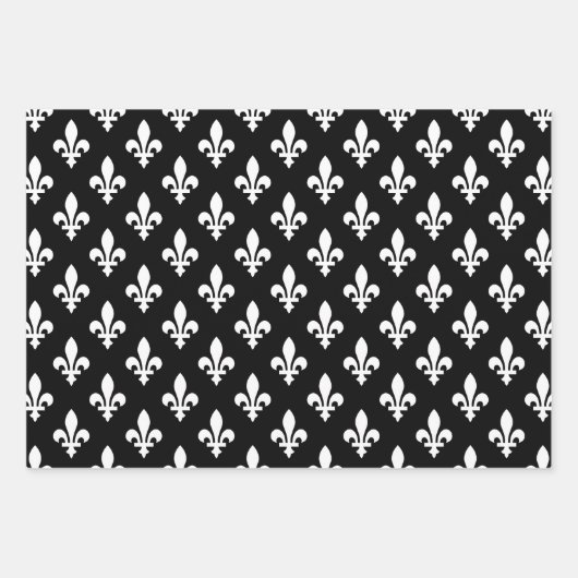 Lilie Pattern, Royal French, White on Black Geschenkpapier Set (Vorderseite 2)