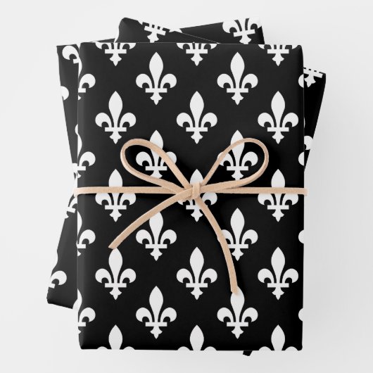 Lilie Pattern, Royal French, White on Black Geschenkpapier Set (Beispiel)