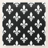 Lilie Pattern, Royal French, White on Black Glasuntersetzer (Vorderseite)