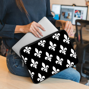 Lilie Pattern, Royal French, White on Black Laptopschutzhülle