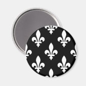 Lilie Pattern, Royal French, White on Black Magnet (Vorderseite/Rückseite)
