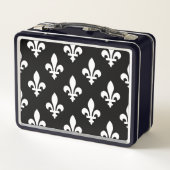 Lilie Pattern, Royal French, White on Black Metall Brotdose (Rückseite)