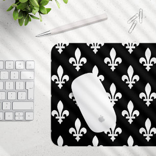Lilie Pattern, Royal French, White on Black Mousepad