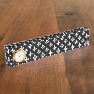 Lilie Pattern, Royal French, White on Black Namensplakette