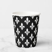 Lilie Pattern, Royal French, White on Black Pappbecher (Rückseite)
