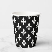 Lilie Pattern, Royal French, White on Black Pappbecher (Vorderseite)