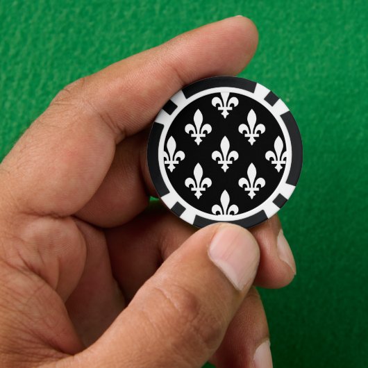 Lilie Pattern, Royal French, White on Black Pokerchips (Hand)