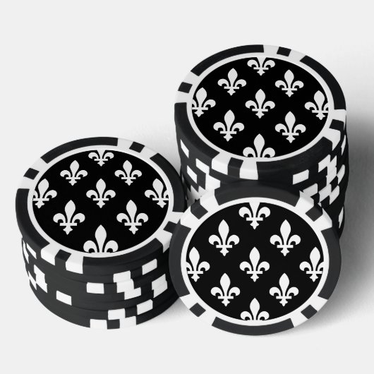 Lilie Pattern, Royal French, White on Black Pokerchips (Stapel)