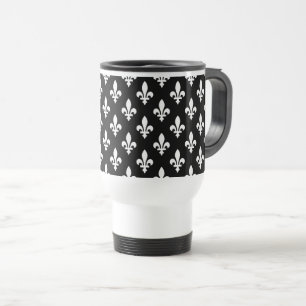 Lilie Pattern, Royal French, White on Black Reisebecher