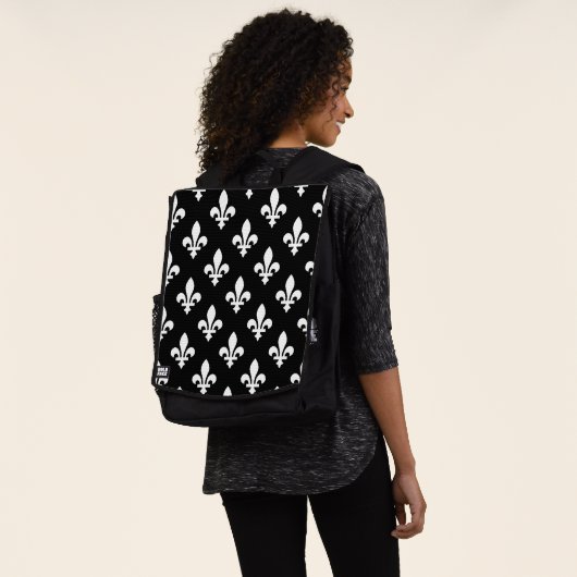 Lilie Pattern, Royal French, White on Black Rucksack (Ausgewaschen)