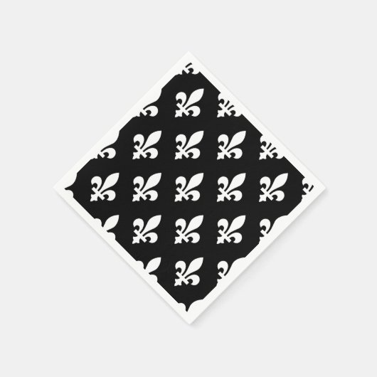 Lilie Pattern, Royal French, White on Black Serviette (Ecke)