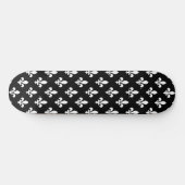 Lilie Pattern, Royal French, White on Black Skateboard (Horizontal)