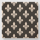 Lilie Pattern, Royal French, White on Black Steinuntersetzer (Vorderseite)