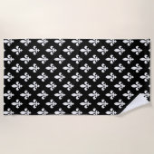 Lilie Pattern, Royal French, White on Black Strandtuch (Vorderseite)