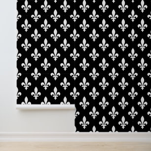 Lilie Pattern, Royal French, White on Black Tapete