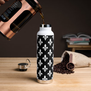 Lilie Pattern, Royal French, White on Black Trinkflasche