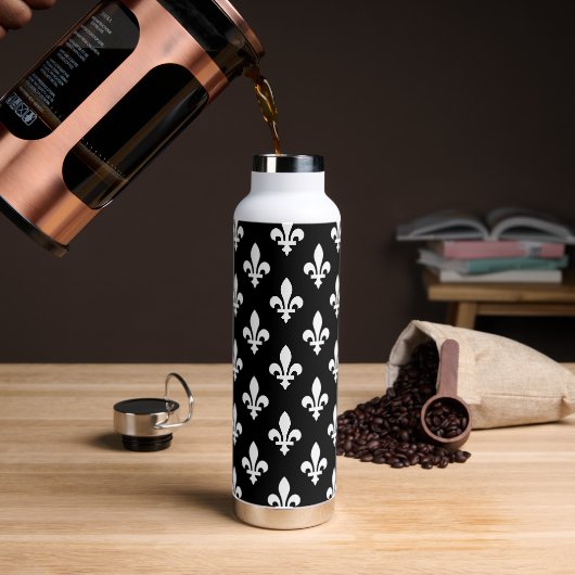 Lilie Pattern, Royal French, White on Black Trinkflasche (Kaffee)