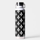 Lilie Pattern, Royal French, White on Black Trinkflasche (Rückseite)