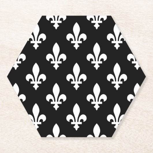 Lilie Pattern, Royal French, White on Black Untersetzer (Vorderseite)