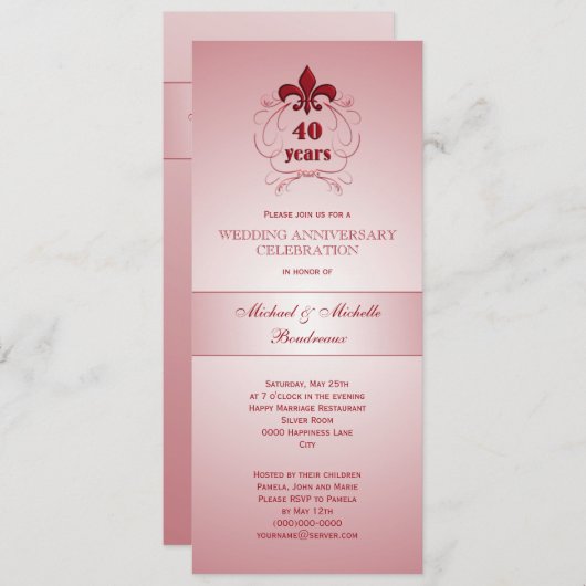 Lilie Ruby Anniversary Einladung (Vorne/Hinten)