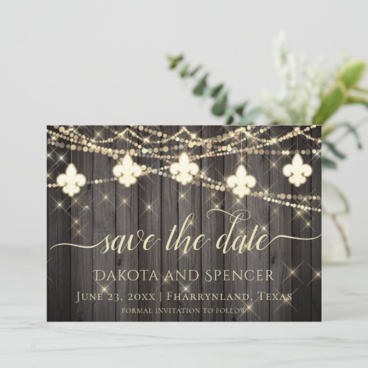 Lilie Rustikale Lichter | Boho Chic Wedding Save The Date (Stehend Vorderseite)