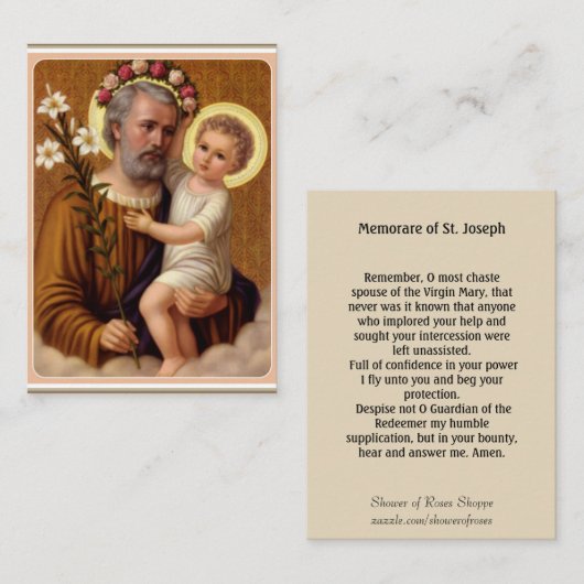 Lilie St Joseph Jesus Memorare Gebet Visitenkarte (Vorne/Hinten)
